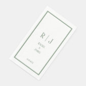 Salie Groene Monogram Naam Minimal Elegante Trouwd Servet (Hoek)