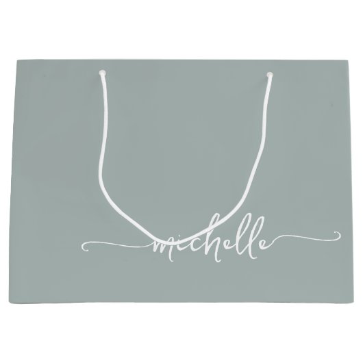 Salie Groene Monogram Naam Script Calligrafie Groot Cadeauzakje (Voorkant)