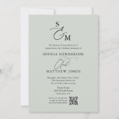 Salie Groene Monogram QR Code Foto Bruiloft Kaart (Voorkant)