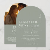 Salie groene monogram QR-code foto trouwboog Kaart (Voorkant / Achterkant)