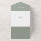 Salie Groene Monogram QR Code Minimalistische Trou All In One Uitnodiging (Buitenkant)