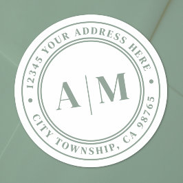 Salie Groene Monogram Retouradres Ronde Sticker