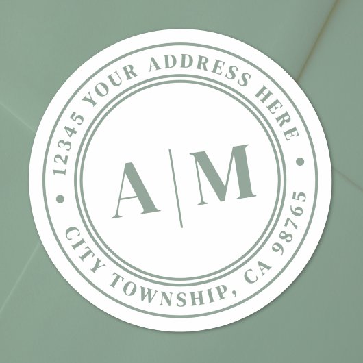 Salie Groene Monogram Retouradres Ronde Sticker