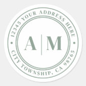 Salie Groene Monogram Retouradres Ronde Sticker (Voorkant)