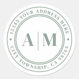 Salie Groene Monogram Retouradres Ronde Sticker