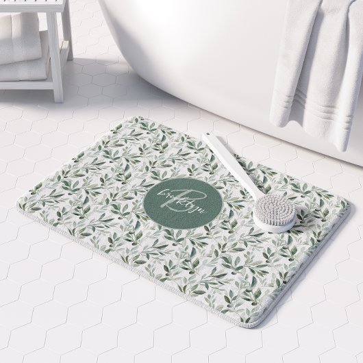 Salie Groene Monogram Rustieke Olijf Patroon Badmat