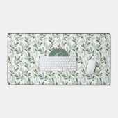 Salie Groene Monogram Rustieke Olijf Patroon Bureaumat (Keyboard & Muis)