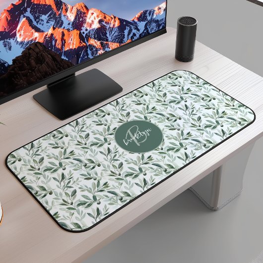 Salie Groene Monogram Rustieke Olijf Patroon Bureaumat