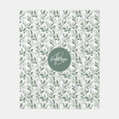 Salie Groene Monogram Rustieke Olijf Patroon Fleece Deken (Voorkant)