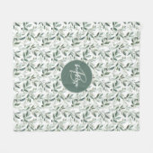 Salie Groene Monogram Rustieke Olijf Patroon Fleece Deken (Voorkant (Horizontaal))