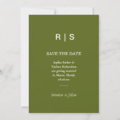 Salie Groene Monogram Save the Date Kaart (Voorkant)