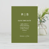 Salie Groene Monogram Save the Date Kaart (Staand voorkant)