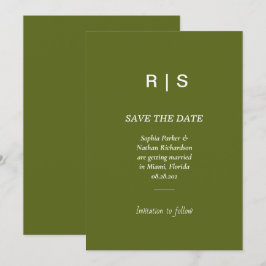 Salie Groene Monogram Save the Date Kaart