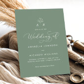 Salie Groene Monogram Schrift Foto QR Code Trouwen Kaart