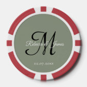 Salie Groene Monogram Script Naam Bruiloft  Poker Chips (Voorkant)