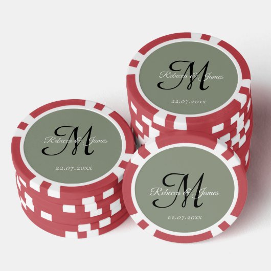 Salie Groene Monogram Script Naam Bruiloft Poker Chips (Opstapeling)