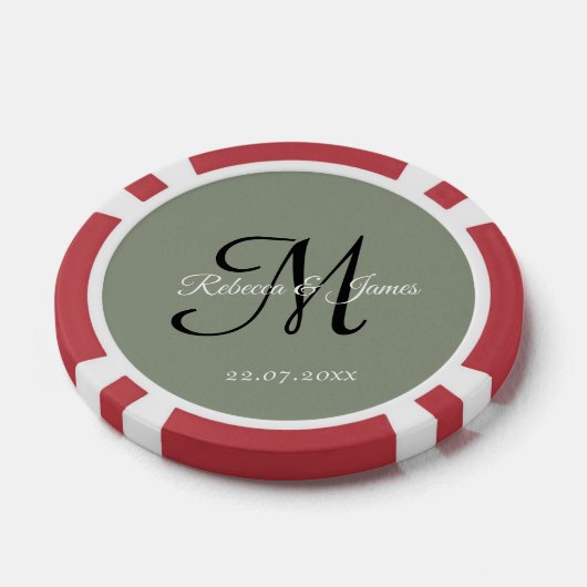 Salie Groene Monogram Script Naam Bruiloft Poker Chips (Enkel)