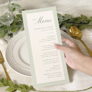 Salie groene monogram trouwmenu kaart