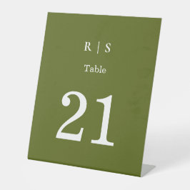 Salie Groene Monogram Trouwtafel Nummerkaart Reclamebord Met Voetstuk