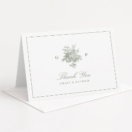 Salie Groene Monogram Vouwde Huwelijks Dankjewel Bedankkaart