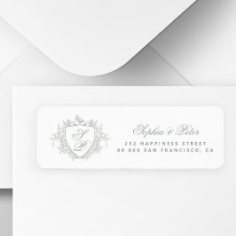 Salie groene monogram wapen trouw retouradres etiket