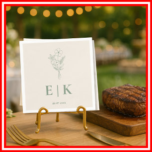 Salie Groene Monogram Wilde Bloem Servet