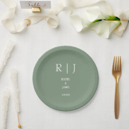 Salie Groene Monogrammen Eenvoudige Elegante Moder Papieren Bordje