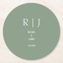 Salie Groene Monogrammen Trendy Elegante Moderne B Ronde Kartonnen Onderzetter