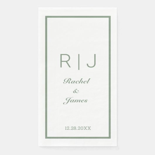 Salie Groene Naam Monogram Elegante Minimaal Huwel Servet (Voorkant)
