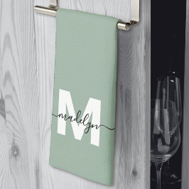 Salie Groene Naam Monogram Theedoek