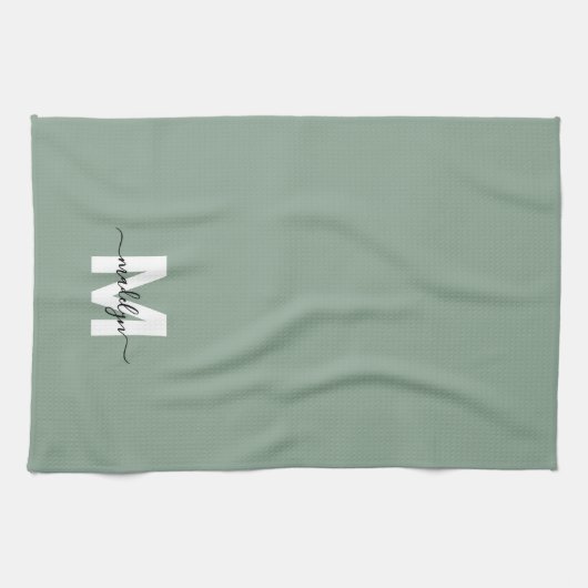 Salie Groene Naam Monogram Theedoek (Horizontaal)