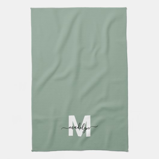 Salie Groene Naam Monogram Theedoek (Verticaal)