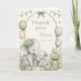 Salie Groene Olifant Baby Shower Bedankkaart