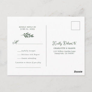 Salie Groene Olijf Huwelijkslied Verzoek RSVP Briefkaart