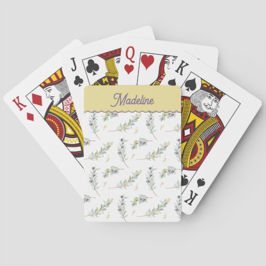 Salie Groene Olijftak Aangepaste Naam Pokerkaarten (Achterkant)