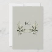 Salie Groene Olijftak Monogram Bruiloft Kaart (Achterkant)