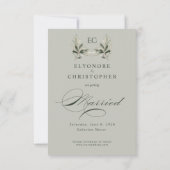 Salie Groene Olijftak Monogram Bruiloft Save The Date (Achterkant)