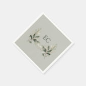 Salie Groene Olijftak Monogram Bruiloft Servet (Hoek)