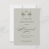 Salie Groene Olijftak Monogram Foto Bruiloft Save The Date (Achterkant)