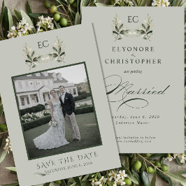 Salie Groene Olijftak Monogram Foto Bruiloft Save The Date