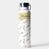 Salie Groene Olijftak Monogram Naam Waterfles (Achterkant)