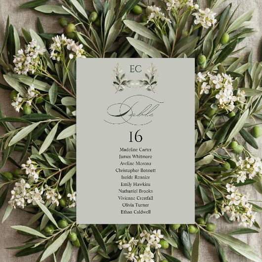 Salie Groene Olijftak Monogram Tafelnummer