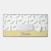 Salie Groene Olijftak Patroon Monogram Naam Bureaumat (Keyboard & Muis)