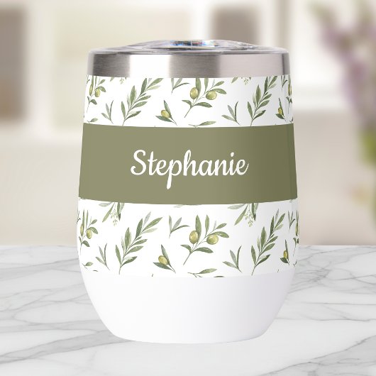 Salie Groene Olijven Waterverf Monogram Naam