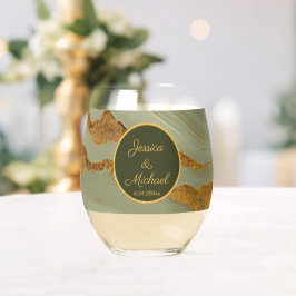 Salie Groene Onyx Steen Patroon  Wijnglas Zonder Voet