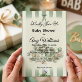 Salie Groene Ooievaar Babyshower Uitnodiging | Neu