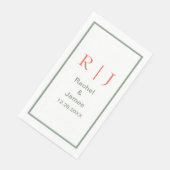 Salie Groene Oranje Monogram Naam Eenvoudige Trouw Servet (Hoek)