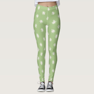 Salie Groene Organische Spark Bloemenpatroon Leggings