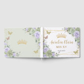 Salie Groene Paarse Bloemenvlinders QUINCEAÑERA Gastenboek (Volledig)