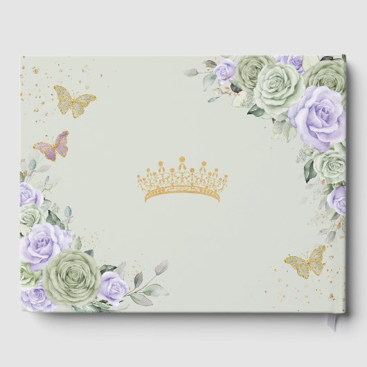 Salie Groene Paarse Bloemenvlinders QUINCEAÑERA Gastenboek (Achterkant)